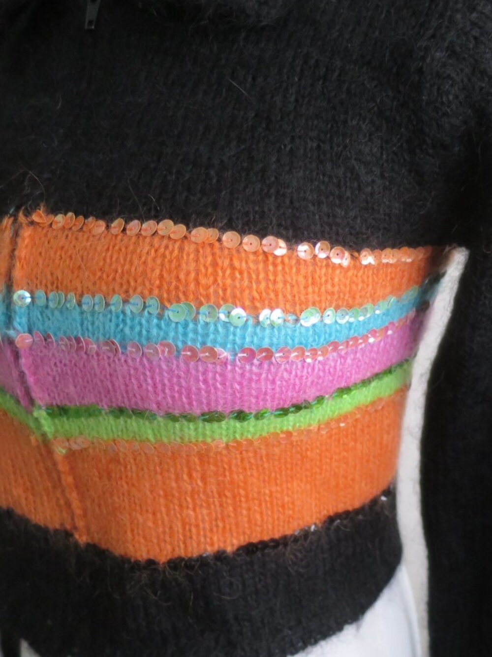 Y2K Cropped Striped Sequin Mohair Cardigan Sweater Size XS - Picture 8 of 12